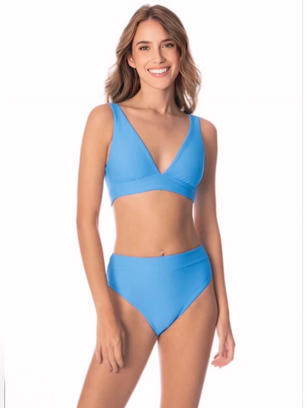 Boohoo Bright Blue V-Neck Bikini Set